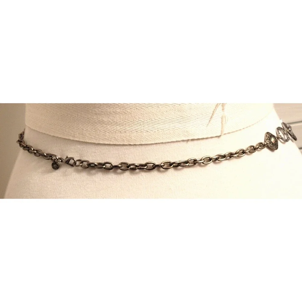 Ruby Rd. Chain Statement Belt Women’s AB Rhinestone Flowers Silver Tone Vintage